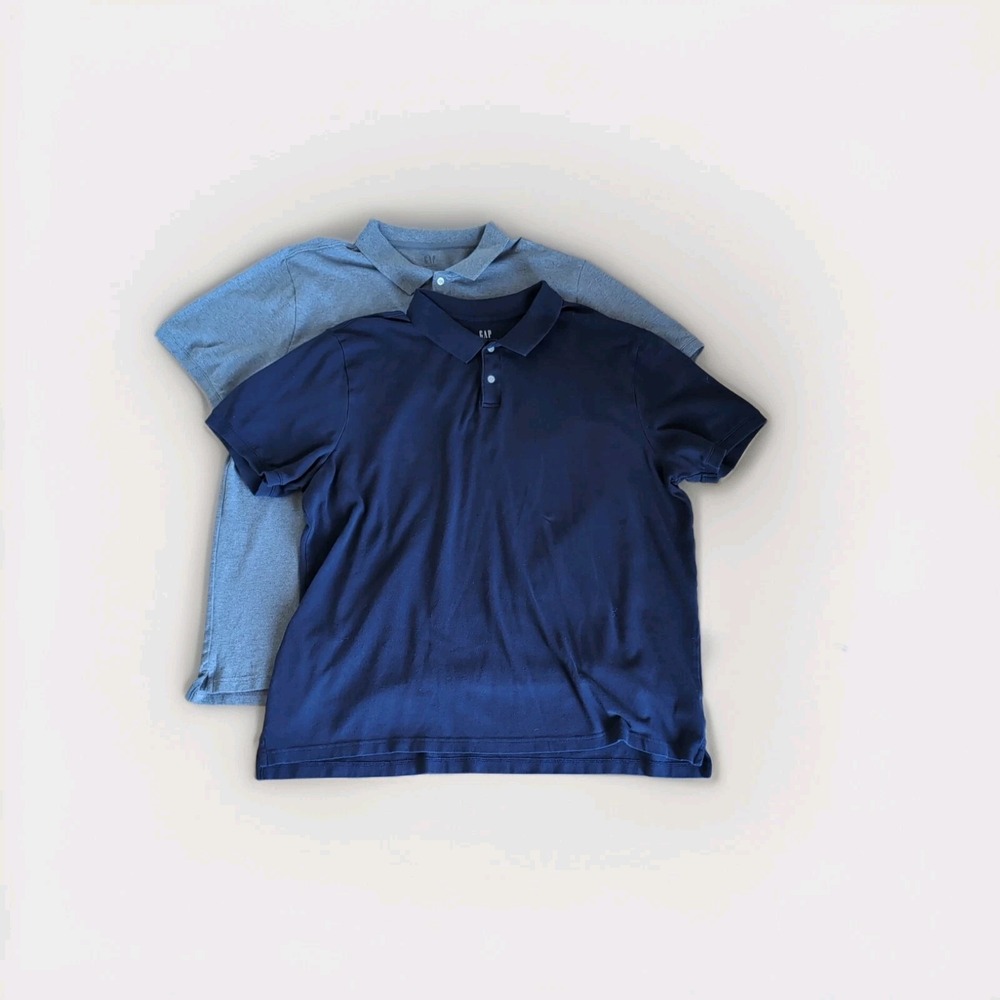 Lot of 2 GAP All Day Pique Polo's 2XLarge TALL XXL Navy Grey Shirts